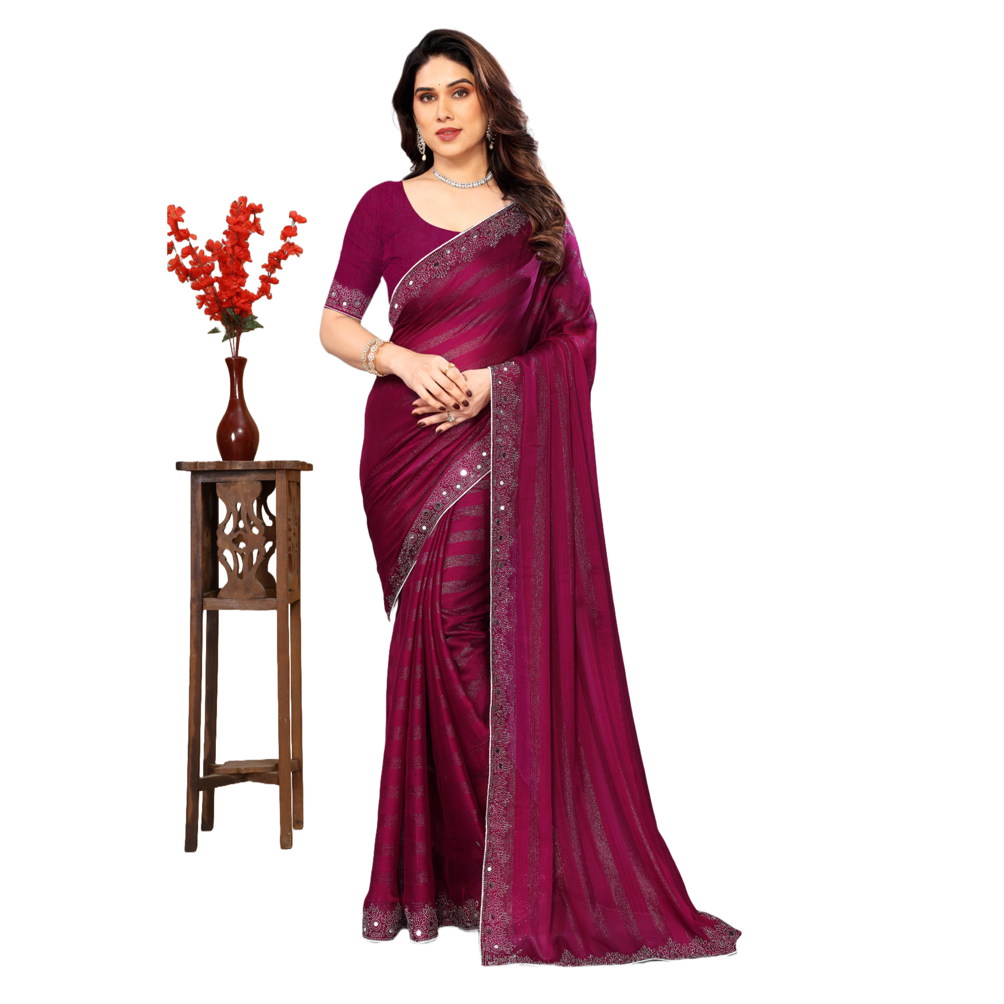 Embroidered Self Design Bollywood Chiffon Saree For Women