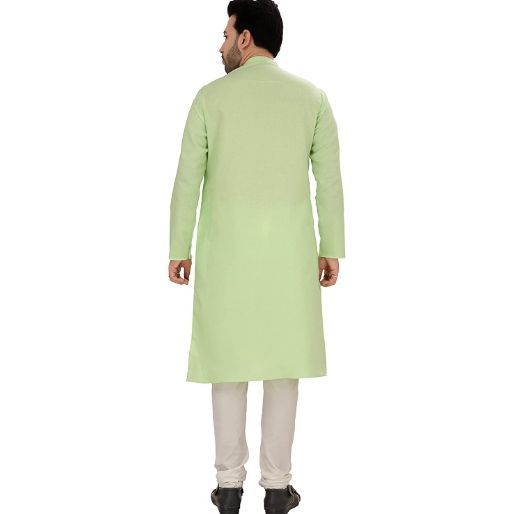 Light Green Solid Pure Cotton Traditional Kurta Pajama Set For Pooja Brataband Marriage Occasion For Men