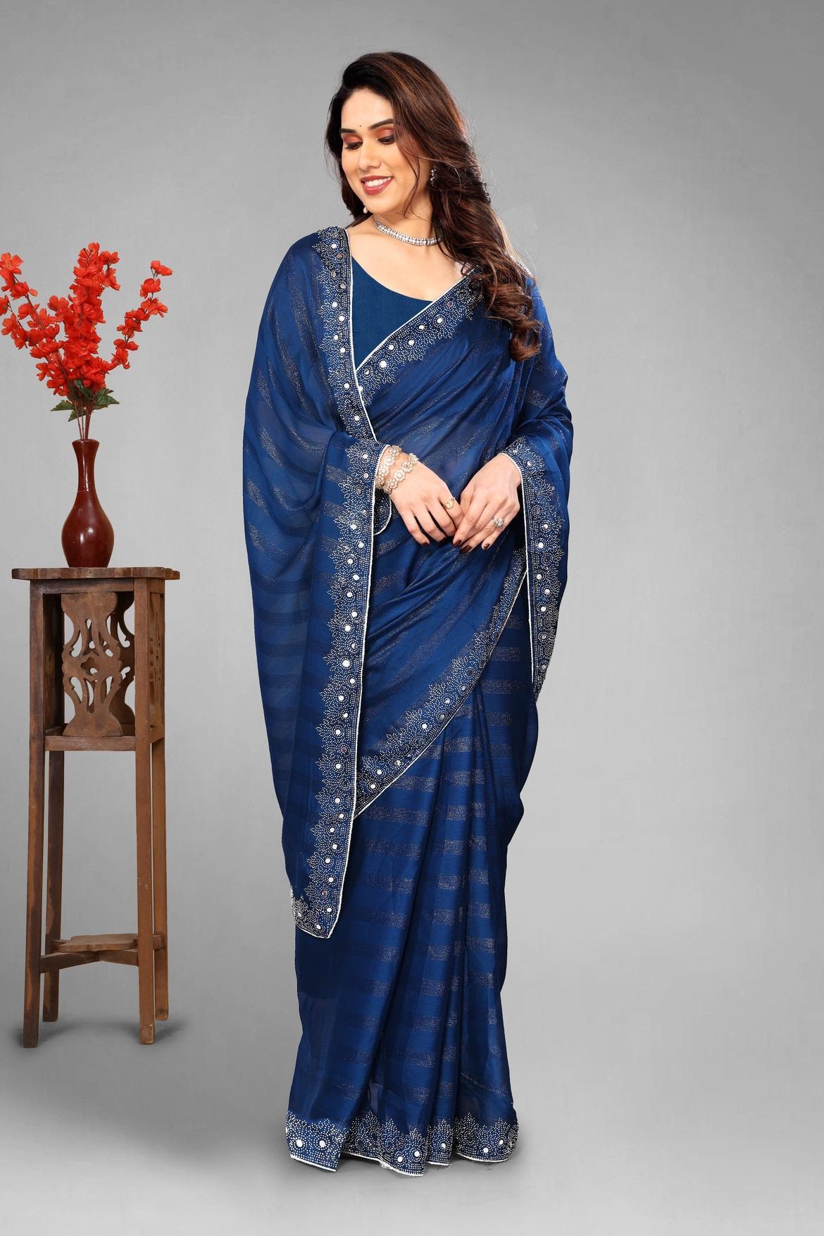 Embroidered Self Design Bollywood Chiffon Saree For Women
