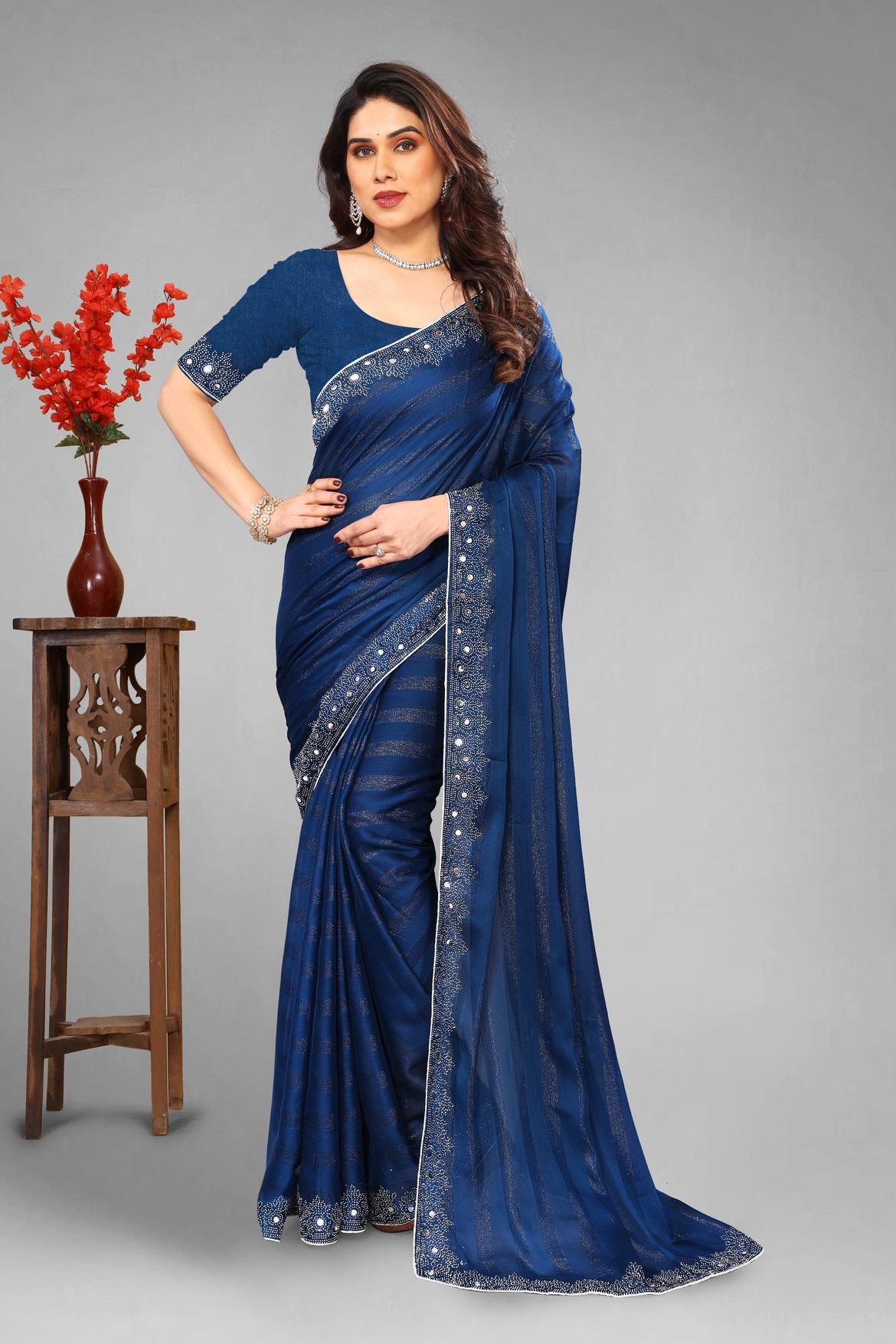 Embroidered Self Design Bollywood Chiffon Saree For Women
