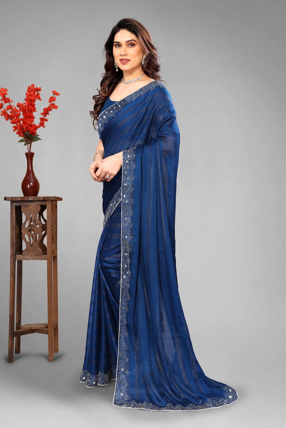 Embroidered Self Design Bollywood Chiffon Saree For Women
