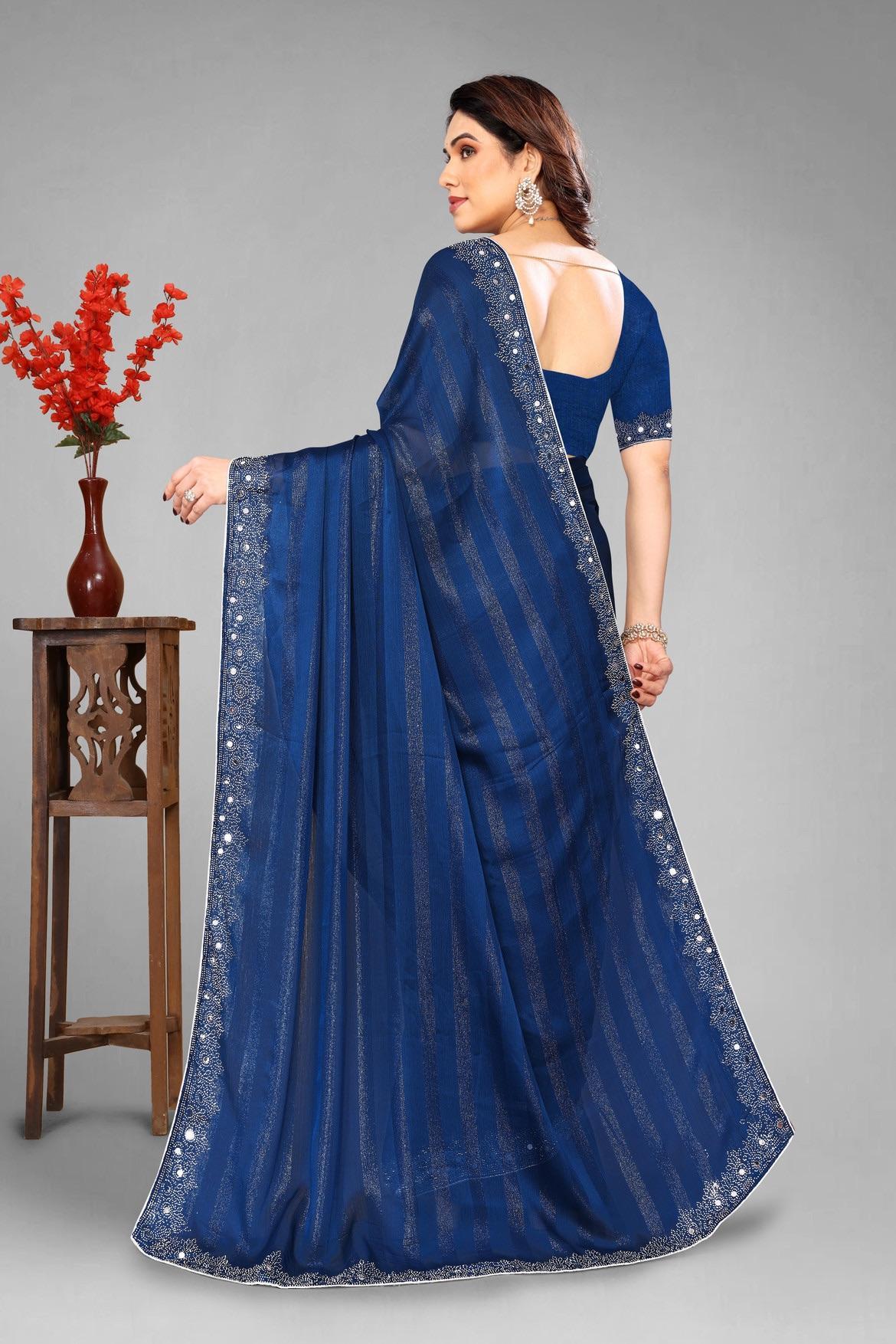 Embroidered Self Design Bollywood Chiffon Saree For Women
