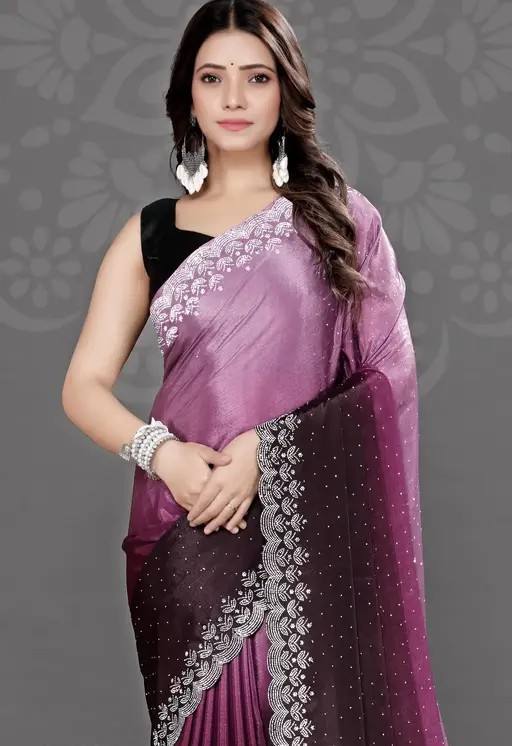 Latest Chinnon Peding saree with beautiful work with blouse Two tone saree | Trendy Party & Festive Wear | Traditional Ethnic Fashion | Buy Online