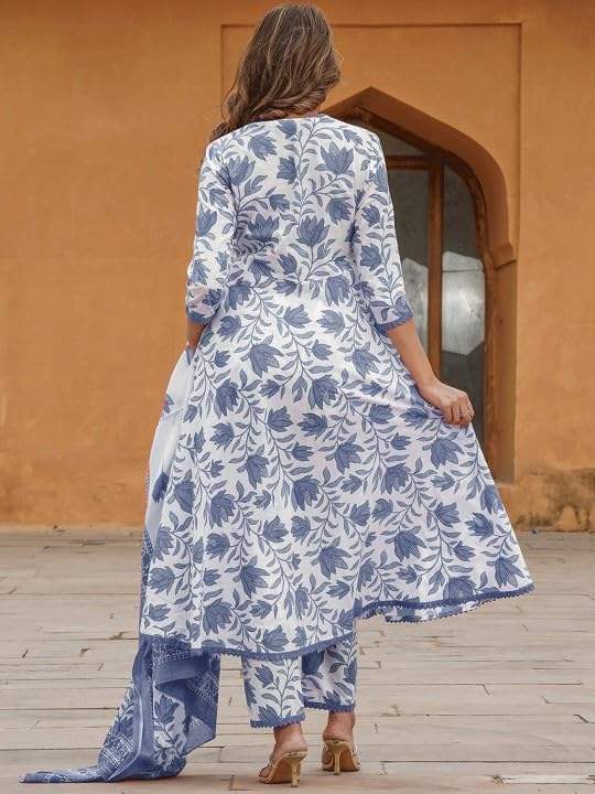 Women's Printed Anarkali Kurta With Palazzo & Dupatta Set