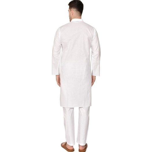 White Solid Pure Cotton Traditional Kurta Pajama Set For Pooja Brataband Marriage Occasion For Men